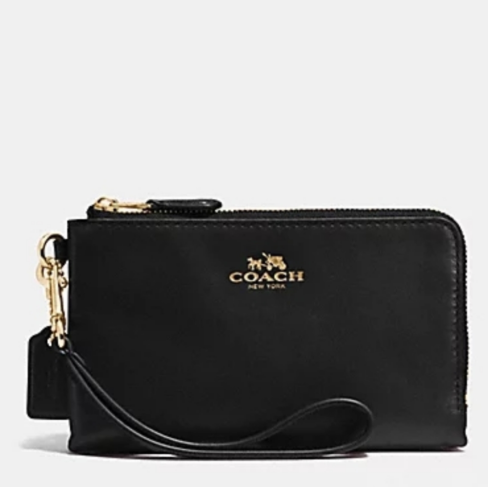 Coach Smooth Leather Double Corner Zip Black F64581 NWT